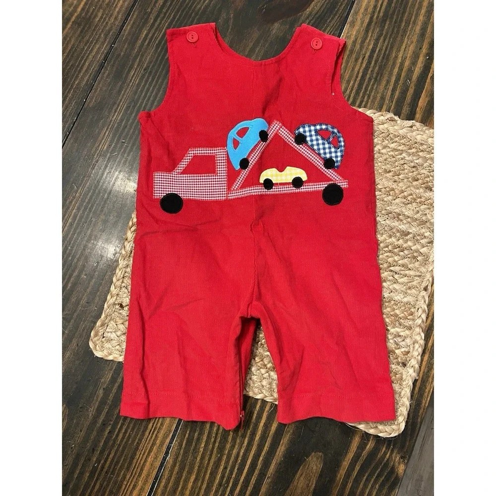 Funtasia Too Velvet Red Longall Cars Smocked Jon Jon‎ Appliqué 3 Month